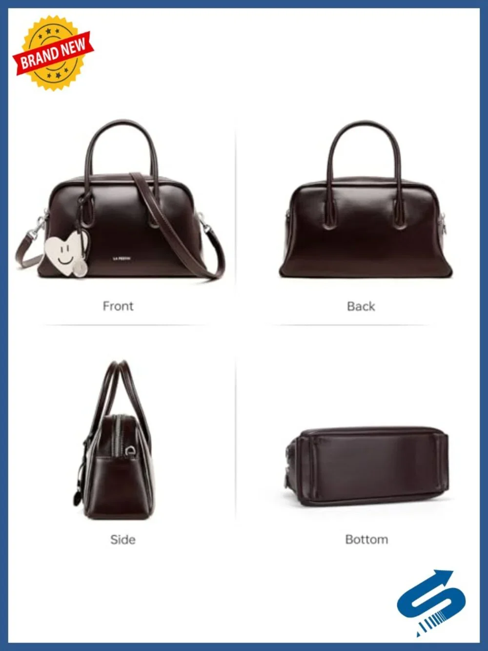 Genuine Leather Top Handle Purse Women Crossbody Shoulder Bag Detachable Strap
